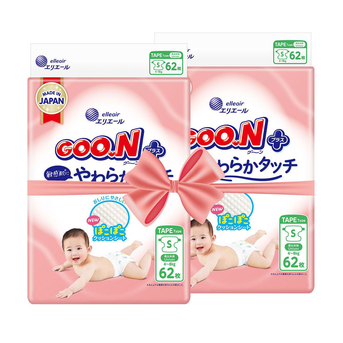 Підгузки Goo.N Plus розмір S (4-8 кг), 124 шт