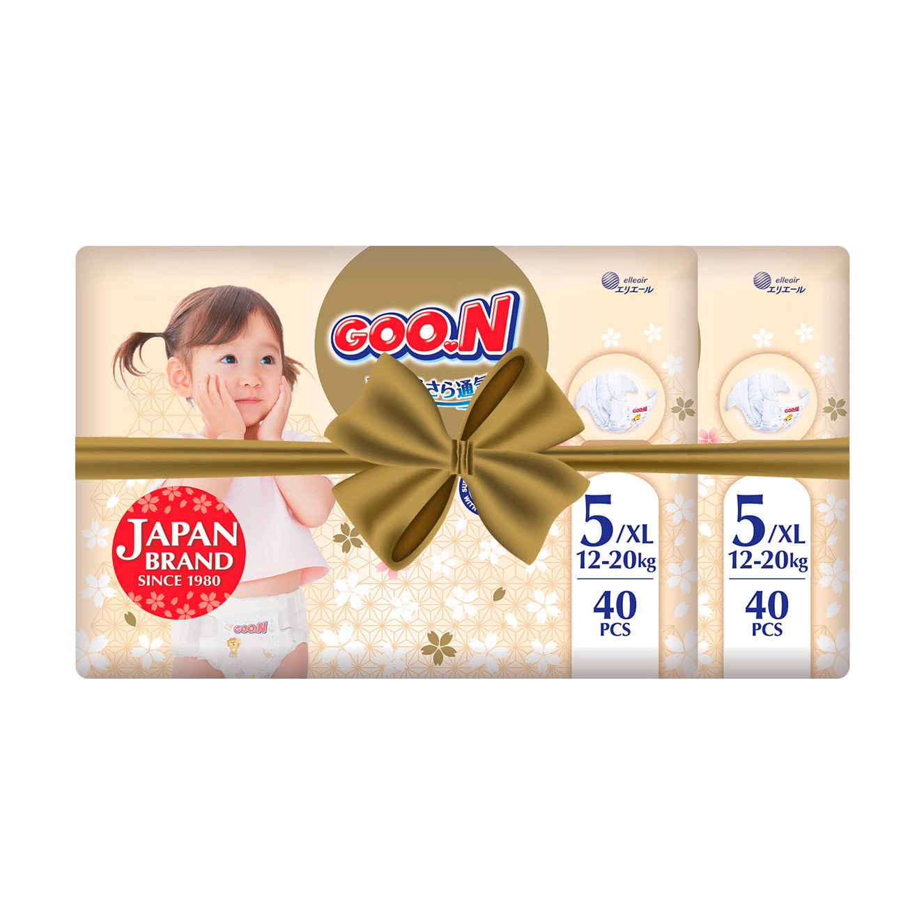 Підгузки Goo.N Premium Soft розмір XL (12-20 кг), на липучках, унісекс, 80 шт (40+40)