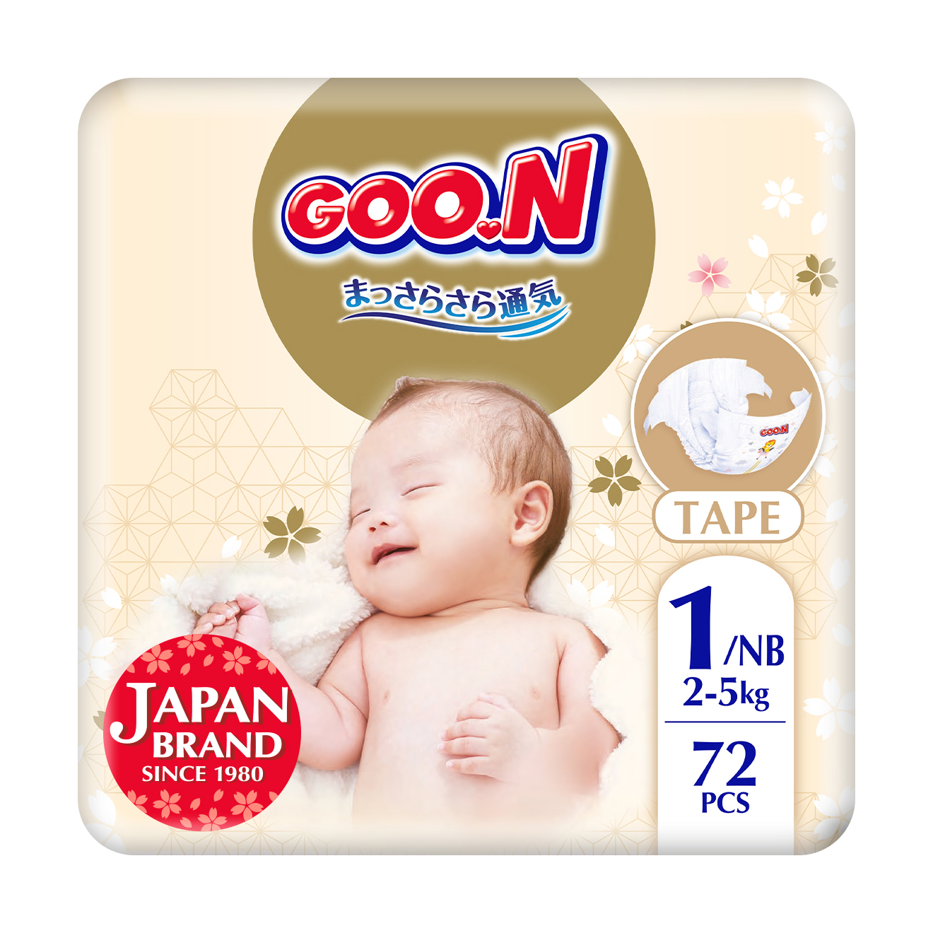 Підгузки Goo.N Premium Soft унісекс, розмір 1 (NB) (для немовлят до 5 кг), 72 шт
